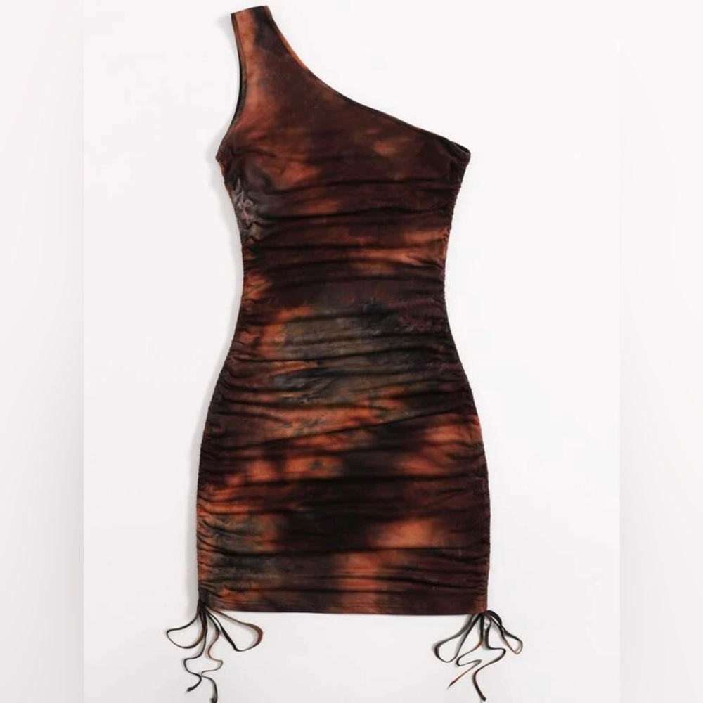 One Shoulder Drawstring Side Schiffy Bodycon Dress